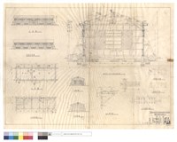 藏品(正面,左,右側面圖,背面剖視,平面,平面仰視圖、屋架,門窗及百葉窗詳圖、水平撑詳圖、天檻平接筍平,立面圖、天平樑對接詳圖)的圖片