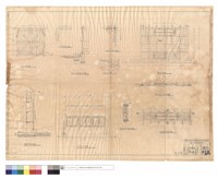 藏品(大門詳圖,剖面圖、6mm厚角鉄,大門散水,大門及門雨庇詳圖、雨庇平面圖、壁架剖視,正面圖、百葉窗剖面,詳圖)的圖片