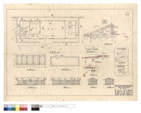藏品(平,正,背面,左,右側面圖、基礎平面圖、屋架平面,詳圖、剖面,天花板,人字梁與大梁接頭,大梁之接頭大樣)的圖片