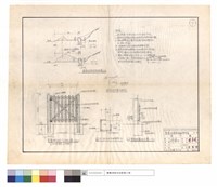 藏品(檢查站駁坎斷面圖、鴛鴦湖入口木門正面圖、R.C.柱包杉木板詳圖、單面魚鱗板外墻)的圖片