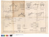 藏品(平,剖面,正,側,背立面圖、結構,屋頂平面圖、詳圖、古銅色鋁門,窗、神桌正面圖)的圖片