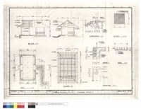 藏品(橫剖立面圖、平面圖、屋頂結構圖、柱子基礎,階梯細部、地坪平面、基座,座椅欄杆,步道詳圖)的圖片