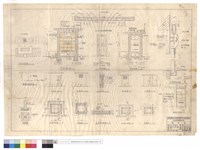 藏品(通風孔,避雷針接地,立柱,木板門詳細圖、1:2:4RCSLAB版標準詳圖、炸藥,雷管庫剖,正,側,平面,基礎圖、窗剖,橫剖面圖、鉄板門剖視,詳圖)的圖片