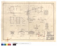 藏品(工作間平面,正背,右,左側面圖、基礎,屋面,照明平面圖、屋架明細圖、魚鱗板墻,立條板山墻詳圖、柱基,A,B剖面、門)的圖片
