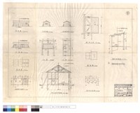 藏品(浴厨室背,正,平面,右,左側,剖面圖、屋面圖、窗,門圖、廁所平,剖面圖、屋面、廁所門)的圖片