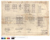 藏品(窗,門圖、單扇拉門、廁所隔牆及門詳圖、魚鱗板牆,企口立條板墻,企口板山墻或魚鱗板墻詳圖、衣橱平,正面圖)的圖片