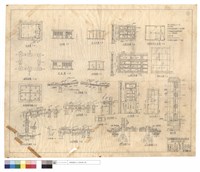 藏品(平,正,背面,左,右側面圖、基礎,屋頂結構平面圖、窗詳細,窗之大樣圖、門,壁台詳細圖、甲~乙斷面圖、電氣配置平面圖、隔牆正面圖、C1F1B1,B2,B3,CS1詳細圖,Z型鉄件圖,B7斷面圖)的圖片