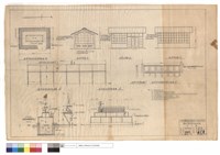 藏品(温室內部水池花架平面圖、温室花架水池斷,正面圖、温室側,正,背面圖、温室玻璃窗連貫開閉正面,斷面圖)的圖片