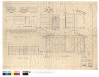 藏品(新建飯廳正,背,側面圖、原有辦公室部分,改建飯廳配置圖、原有辦公室正,側,屋面圖,B-B~C-C剖面圖、門明細圖)的圖片
