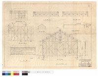 藏品(窗及衣箱板詳細圖、B-B,A-A剖面,(門詳細)圖、平,正,側,背面圖、基礎平面圖、床舖正面圖)的圖片