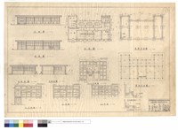 藏品(正,背面,左,右側,平面圖、窗,大門,門踏步詳圖、基礎,屋頂平面圖)的圖片