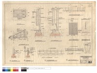 藏品(天花伏面圖、乙之屋架,山墻基礎,立條板墻,辦公室,主任室三角壁爐,防音板墻詳細圖、內外墻,川堂及廁所檜木板天花結構詳細圖、主任室與廁所隔鄰防音牆,辦公室立條企口板墻立面圖)的圖片