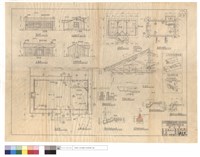 藏品(背,正,平面,右,左側面圖、土溝剖面圖、屋面圖、基礎平面圖、甲之屋架、花壇,進,後門踏步,前庭墩柱詳細圖、天花板,大梁,人字梁與大梁接頭大樣、散水及水溝斷面)的圖片