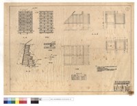 藏品(正面、側面、斷面、拉桿接頭、橫木接頭、剖面圖、平面圖、材料尺寸表)的圖片
