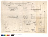 藏品(福利社,第二道班房正,背,平,左側,右側面圖、W2前後下層,A~F防風撐拆建明細圖、左側D2,D1門樘拆建、1:2:4.P.C土台,福利社屋面鐵皮新建)的圖片