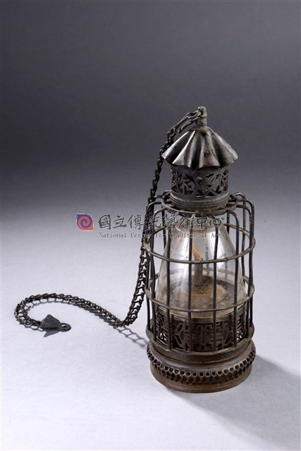 銅雕鳥籠型油燈