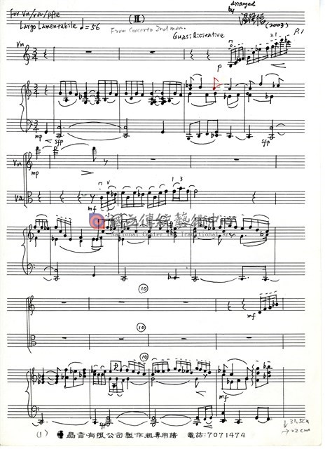 Concerto for Violin and Viola, 手稿