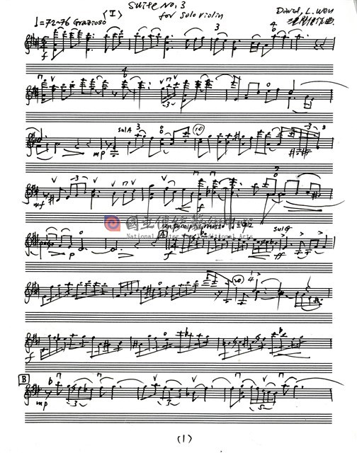 Suite No.3 for Solo Violin, 手稿