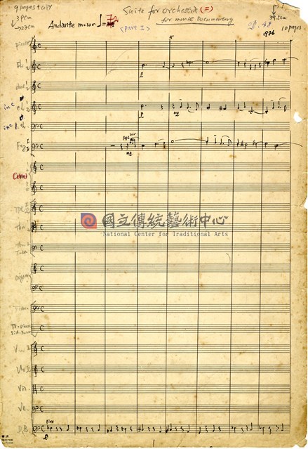 Suite for Orchestra, 手稿