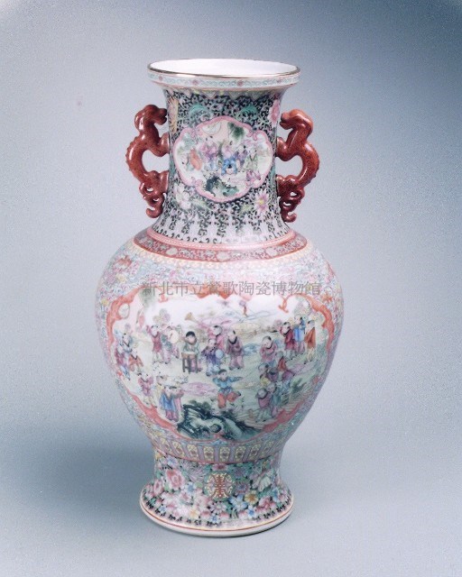 Overglaze Vase with Painted Children at Play and Dragon Ears