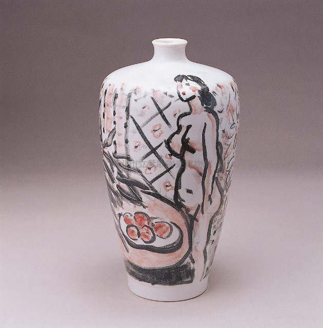 Small-mouthed painted vase with naked woman