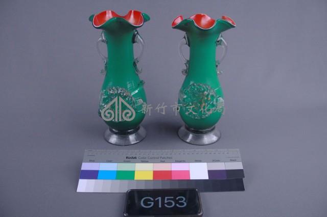 綠色紅裡牡丹花瓶藏品圖，第1張