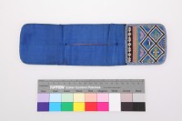 藍地彩繡菱格花卉紋褡褳荷包藏品圖，第2張