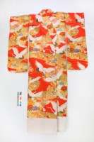橘紅地織錦鶴紋和服藏品圖，第1張