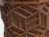 竹籐雙連環編六角形掛花籃藏品圖，第10張