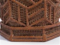 竹籐雙連環編六角形掛花籃藏品圖，第11張