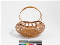 竹籐編格紋圓形掛花籃藏品圖，第2張