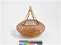 竹籐編格紋圓形掛花籃藏品圖，第4張