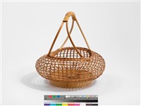 竹籐編格紋圓形掛花籃藏品圖，第6張