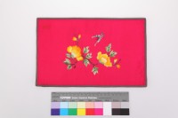 紅地鑲褐邊彩繡花蝶紋繡片的圖片