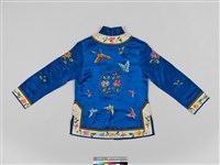 寶藍緞地鑲乳白邊彩繡花蝶紋對襟女短襖藏品圖，第4張