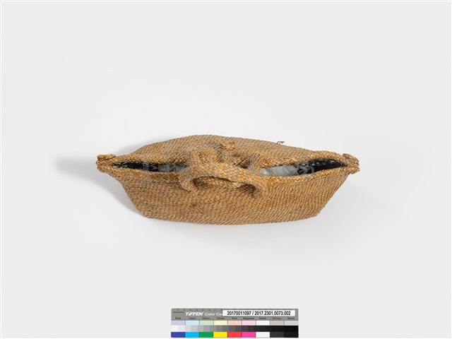 藺草編織長方底捲花扣鈕手提袋藏品圖，第6張