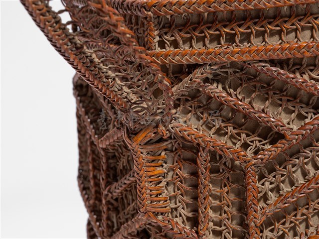竹籐雙連環編六角形掛花籃藏品圖，第14張