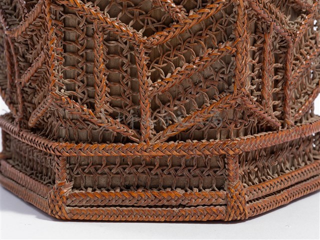 竹籐雙連環編六角形掛花籃藏品圖，第11張