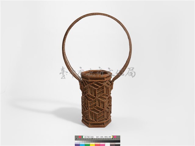 竹籐雙連環編六角形掛花籃藏品圖，第5張