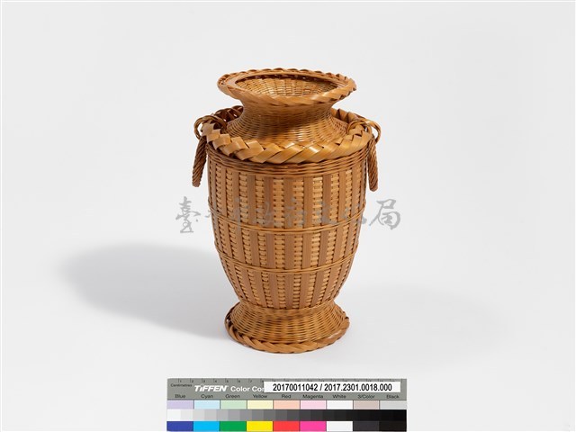 竹編方格紋高花瓶藏品圖，第3張