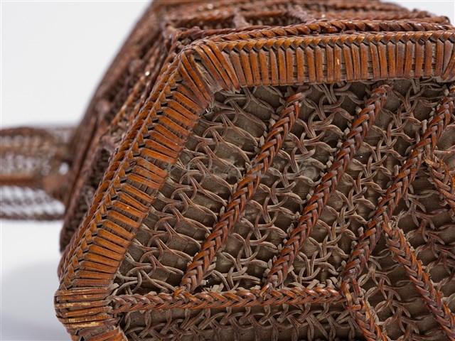 竹籐雙連環編六角形掛花籃藏品圖，第13張
