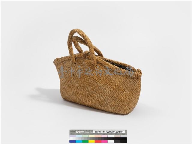 藺草編織長方底捲花扣鈕手提袋藏品圖，第4張