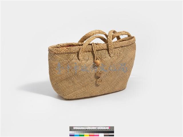 藺草編織長方底木質扣鈕手提袋藏品圖，第2張