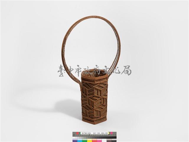 竹籐雙連環編六角形掛花籃藏品圖，第2張