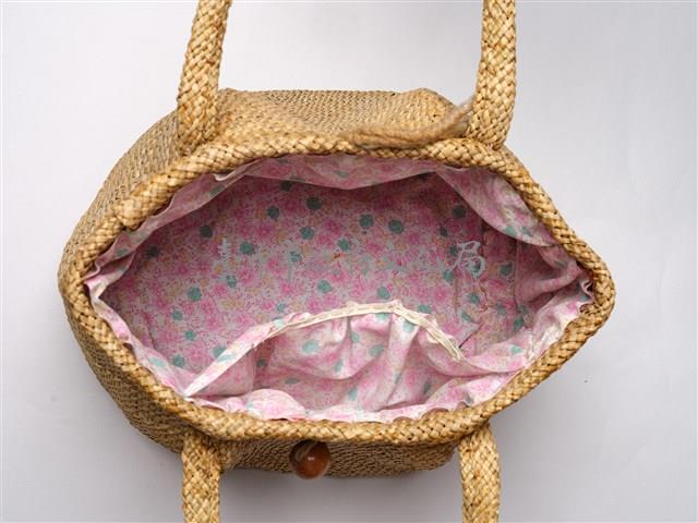 藺草編織橢圓底木質扣鈕手提袋藏品圖，第11張