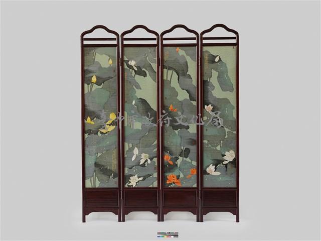 織繡荷花與草書〈臨江仙〉雙面立屏藏品圖，第9張