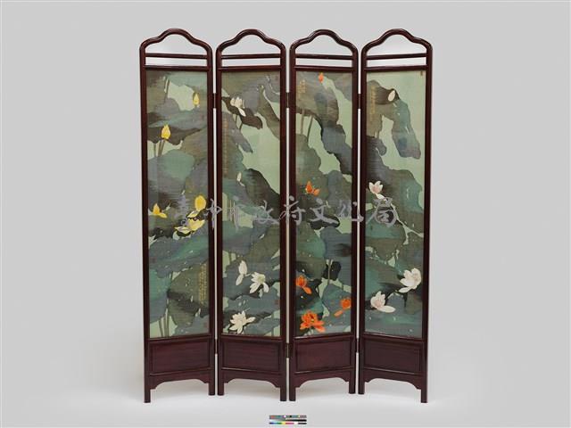 織繡荷花與草書〈臨江仙〉雙面立屏藏品圖，第10張