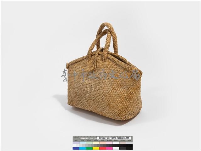 藺草編織長方底捲花扣鈕手提袋藏品圖，第3張