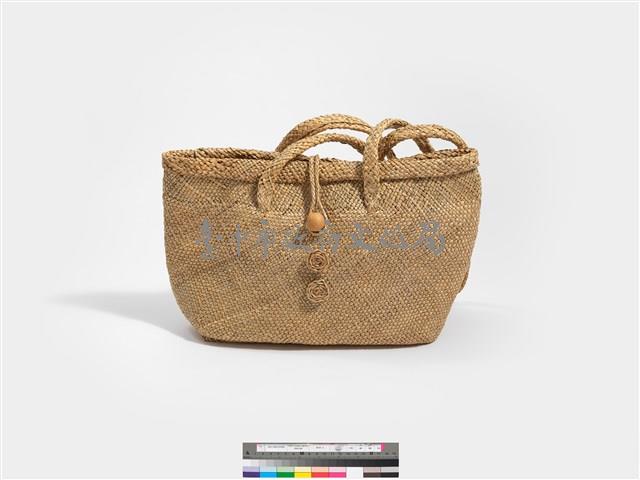 藺草編織長方底木質扣鈕手提袋藏品圖，第3張