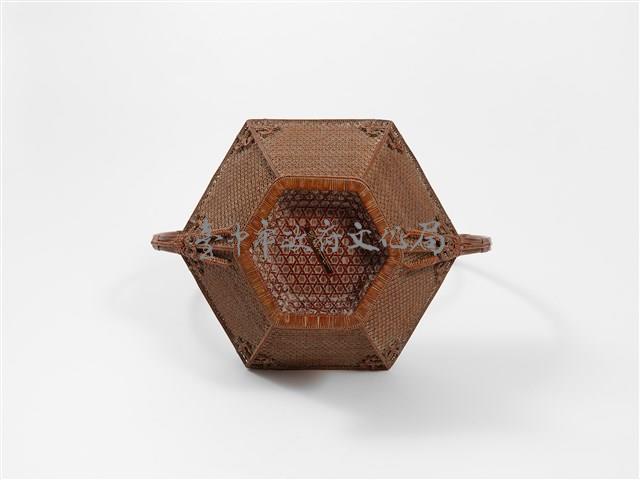 竹籐銅錢勾紋六角形掛花籃藏品圖，第8張